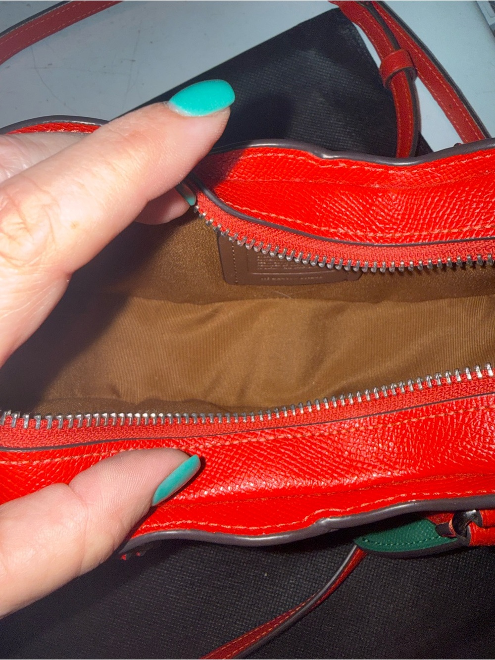 COACH Red Leather Mini Cherry Bag with Green Leaf Charm - Picture 6 of 7